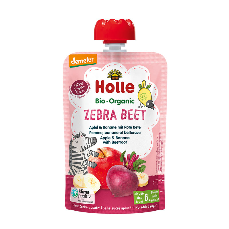 Holle Organic Pouch- Zebra Beet:  Apple &amp; Banana with Beetroot 100g