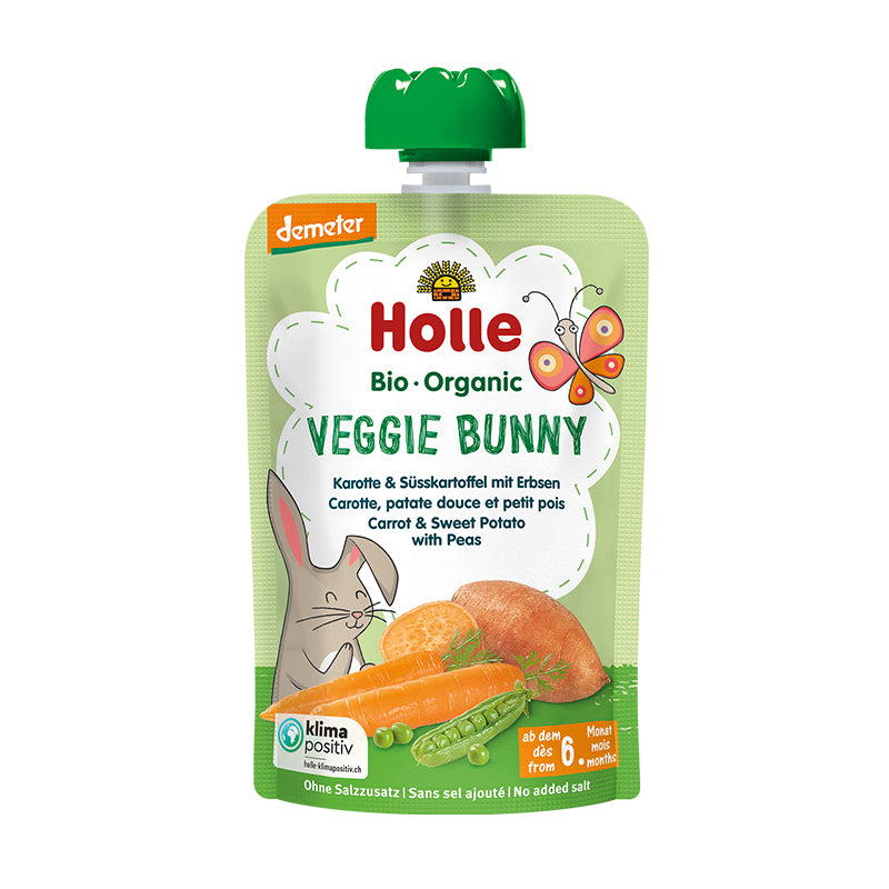 Holle Organic Pouch- Veggie Bunny: Carrot &amp; Sweet Potato with Peas 100g