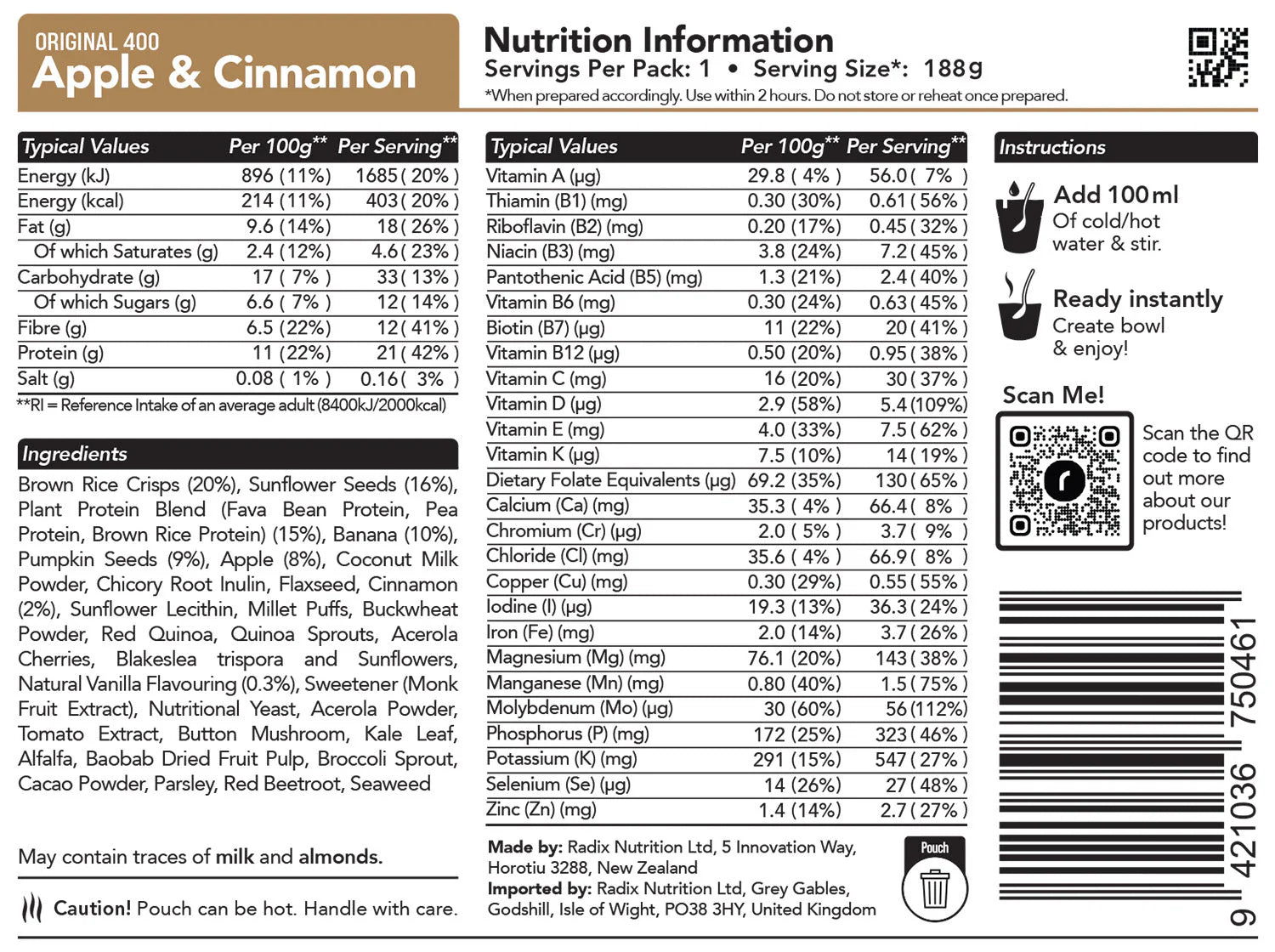 Apple Cinnamon Breakfast Original Range 400kcal